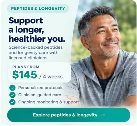 Peptides and Longevity — plans from $145 every 4 weeks, personalized protocols and clinician-guided care